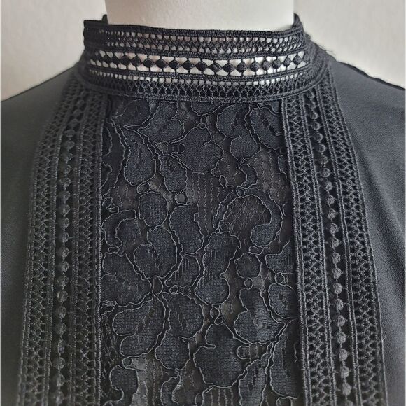 NWT ZARA WOMAN Lace Blouse Peplum Black Short Sleeve Mock Neck - Picture 5 of 14